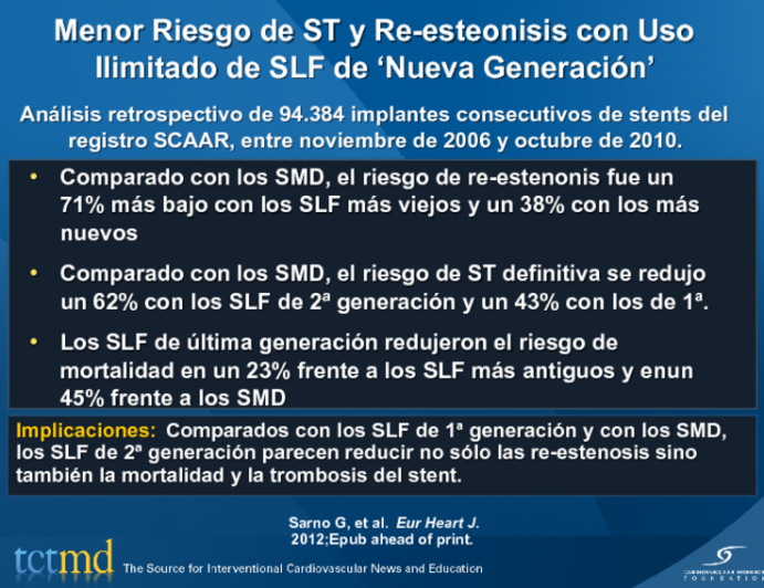 Menor Riesgo de ST y Re-esteonisis con Uso Ilimitado de SLF de ‘Nueva Generación’