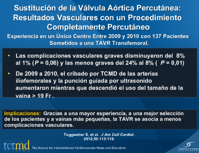 Sustitución de la Válvula Aórtica Percutánea: Resultados Vasculares con un Procedimiento Completamente Percutáneo