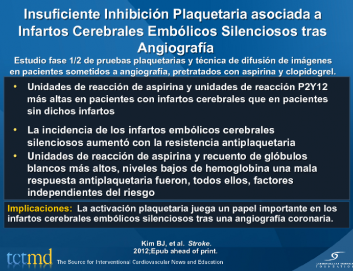 Insuficiente Inhibición Plaquetaria asociada a Infartos Cerebrales Embólicos Silenciosos tras Angiografía