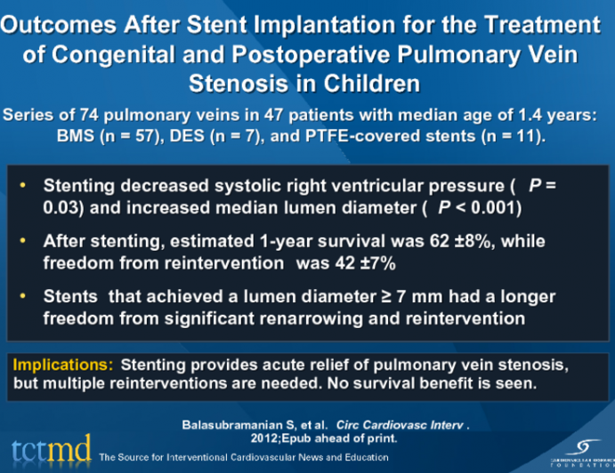 Outcomes After Stent Implantation for the Treatment of Congenital and Postoperative Pulmonary Vein Stenosis in Children