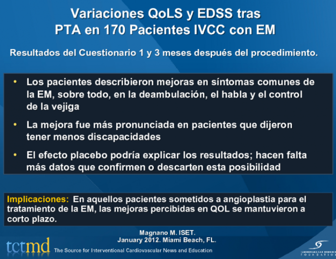 Variaciones QoLS y EDSS tras PTA en 170 Pacientes IVCC con EM