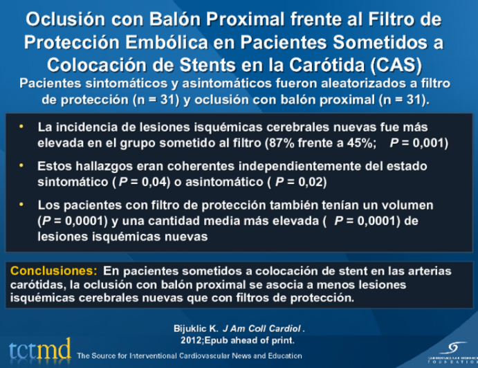 Oclusión con Balón Proximal frente al Filtro de Protección Embólica en Pacientes Sometidos a Colocación de Stents en la Carótida (CAS)