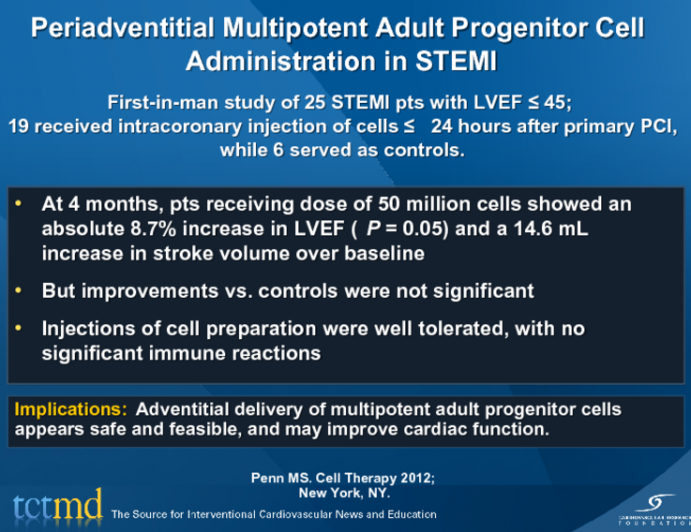 Periadventitial Multipotent Adult Progenitor Cell Administration in STEMI