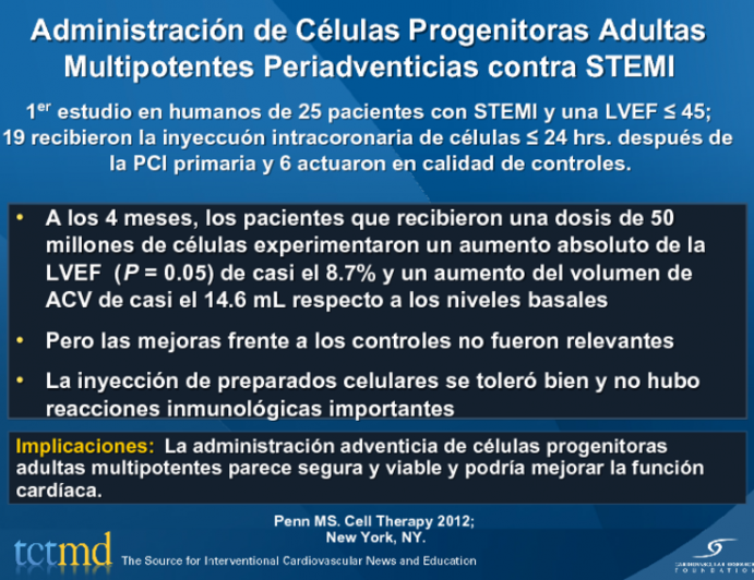 Administración de Células Progenitoras Adultas Multipotentes Periadventicias contra STEMI
