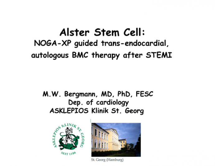 Alster Stem Cell: NOGA-XP Guided Intramyocardial Autologous Cell Therapy Improves LV Function After Large Acute Myocardial Infarct