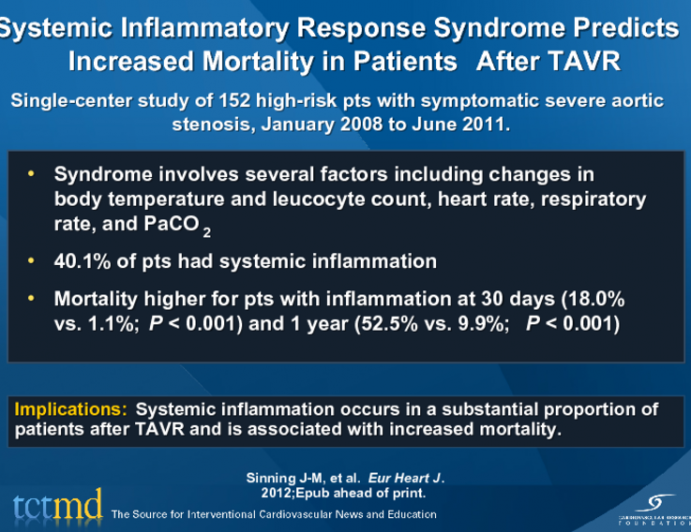 Systemic Inflammatory Response Syndrome Predicts Increased Mortality in Patients After TAVR