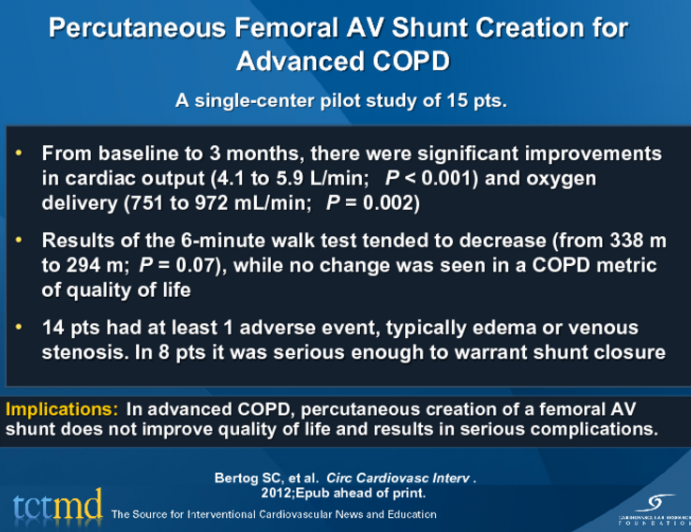 Percutaneous Femoral AV Shunt Creation for Advanced COPD