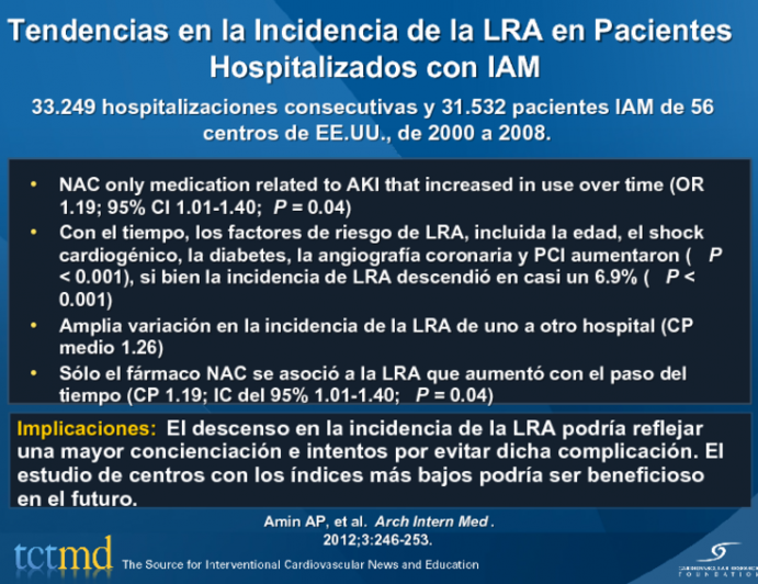 Tendencias en la Incidencia de la LRA en Pacientes Hospitalizados con IAM