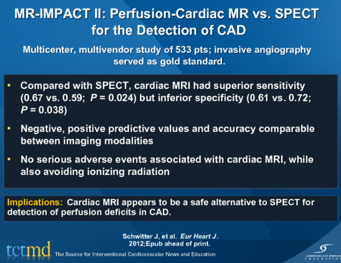 MR-IMPACT II: Perfusion-Cardiac MR vs. SPECT for the Detection of CAD