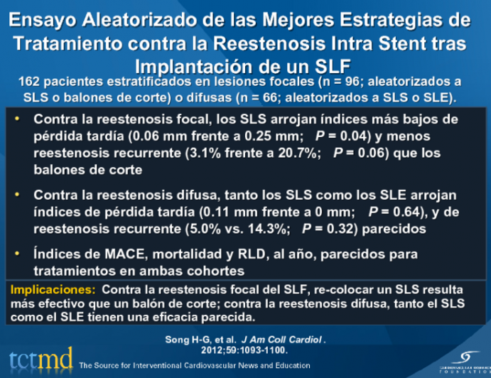 Ensayo Aleatorizado de las Mejores Estrategias de Tratamiento contra la Reestenosis Intra Stent tras Implantación de un SLF