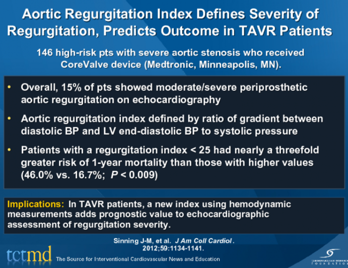 Aortic Regurgitation Index Defines Severity of Regurgitation, Predicts Outcome in TAVR Patients