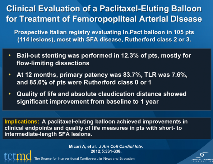 Clinical Evaluation of a Paclitaxel-Eluting Balloon for Treatment of Femoropopliteal Arterial Disease