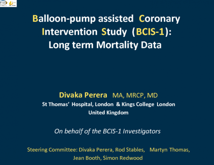 Balloon-pump assisted Coronary Intervention Study  (BCIS-1): Long term Mortality Data