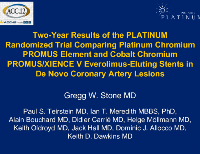 Two-Year Results of the PLATINUM Randomized Trial Comparing Platinum Chromium PROMUS Element and Cobalt Chromium PROMUS/XIENCE V Everolimus-Eluting Stents in De Novo Coronary Artery Lesions