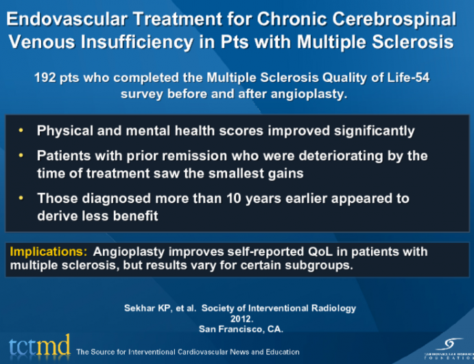Endovascular Treatment for Chronic Cerebrospinal Venous Insufficiency in Pts with Multiple Sclerosis
