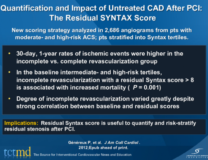 Quantification and Impact of Untreated CAD After PCI: The Residual SYNTAX Score