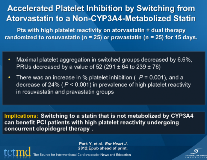 Accelerated Platelet Inhibition by Switching from Atorvastatin to a Non-CYP3A4-Metabolized Statin