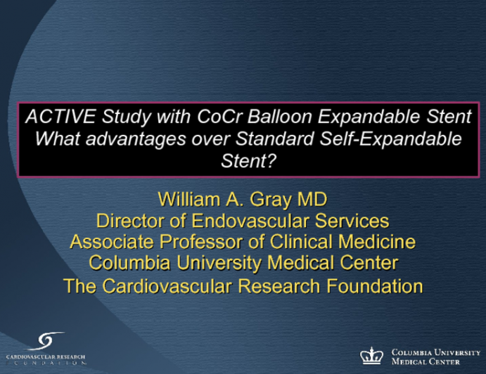 ACTIVE Study with CoCr Balloon Expandable Stent What advantages over Standard Self-Expandable Stent?