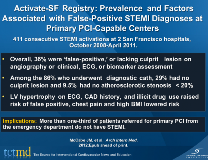 Activate-SF Registry: Prevalence and Factors Associated with False-Positive STEMI Diagnoses at Primary PCI-Capable Centers