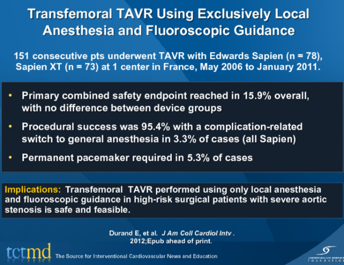 Transfemoral TAVR Using Exclusively Local Anesthesia and Fluoroscopic Guidance