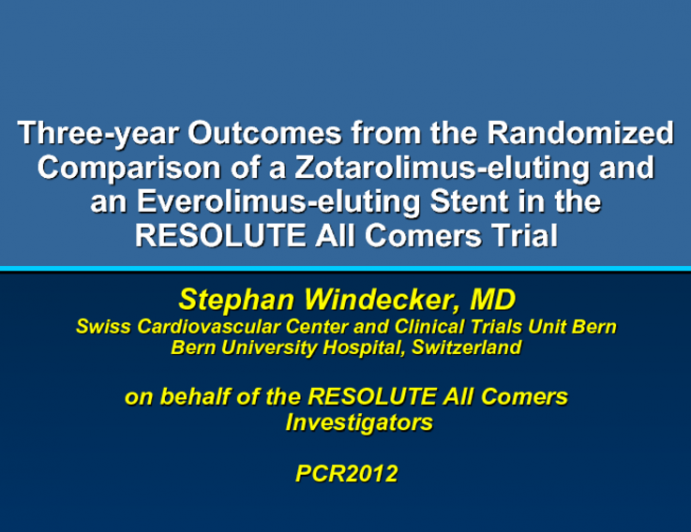 Three-year Outcomes from the Randomized Comparison of a Zotarolimus-eluting and an Everolimus-eluting Stent in the RESOLUTE All Comers Trial