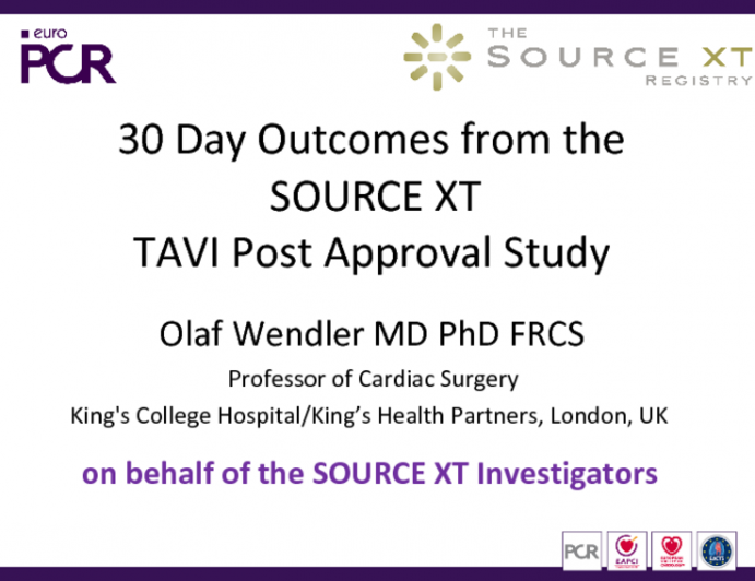 30 Day Outcomes from the SOURCE XT TAVI Post Approval Study