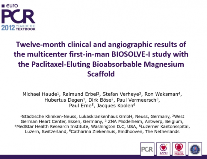 Twelve-month clinical and angiographic results of the multicenter first-in-man BIOSOLVE-I study with the Paclitaxel-Eluting Bioabsorbable Magnesium Scaffold