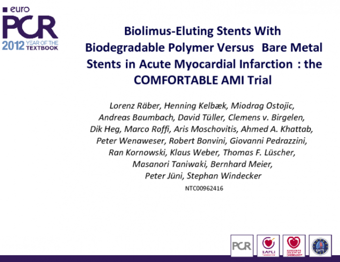 Biolimus-Eluting Stents With Biodegradable Polymer Versus Bare Metal Stents in Acute Myocardial Infarction: the COMFORTABLE AMI Trial