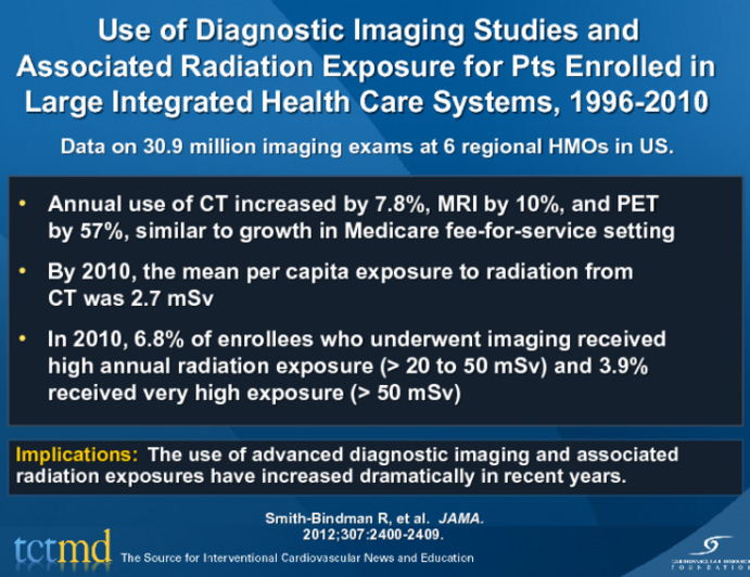 Use of Diagnostic Imaging Studies and Associated Radiation Exposure for Pts Enrolled in Large Integrated Health Care Systems, 1996-2010
