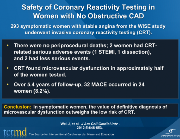 Safety of Coronary Reactivity Testing in Women with No Obstructive CAD