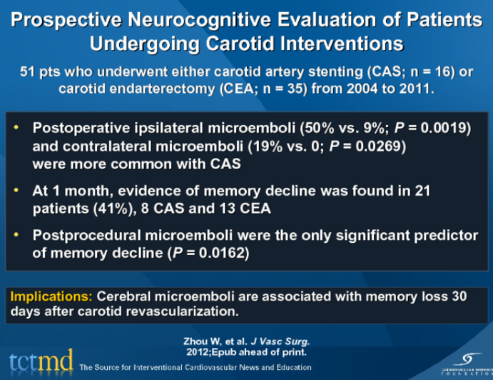 Prospective Neurocognitive Evaluation of Patients Undergoing Carotid Interventions