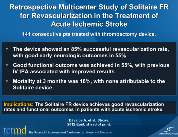 Retrospective Multicenter Study of Solitaire FR for Revascularization in the Treatment of Acute Ischemic Stroke