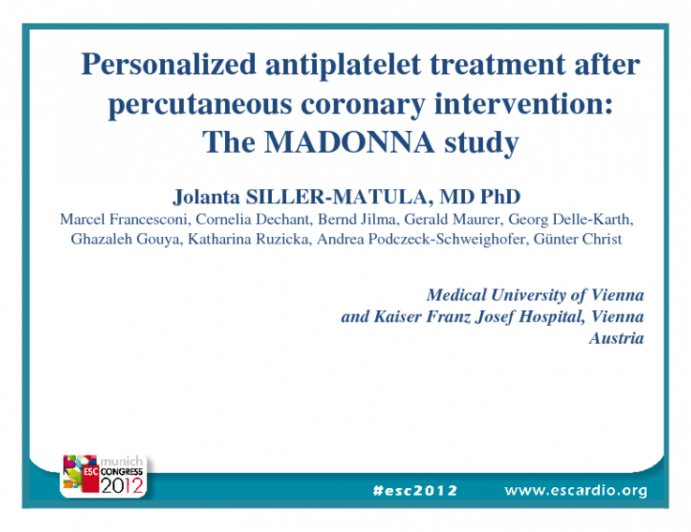 Personalized antiplatelet treatment after percutaneous coronary intervention: The MADONNA study