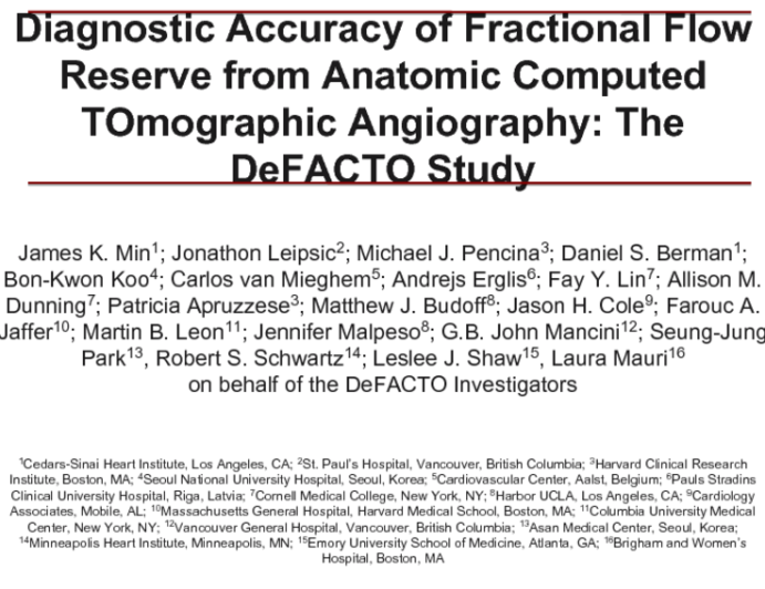 Diagnostic Accuracy of Fractional Flow Reserve from Anatomic Computed Tomographic Angiography: The DeFACTO Study