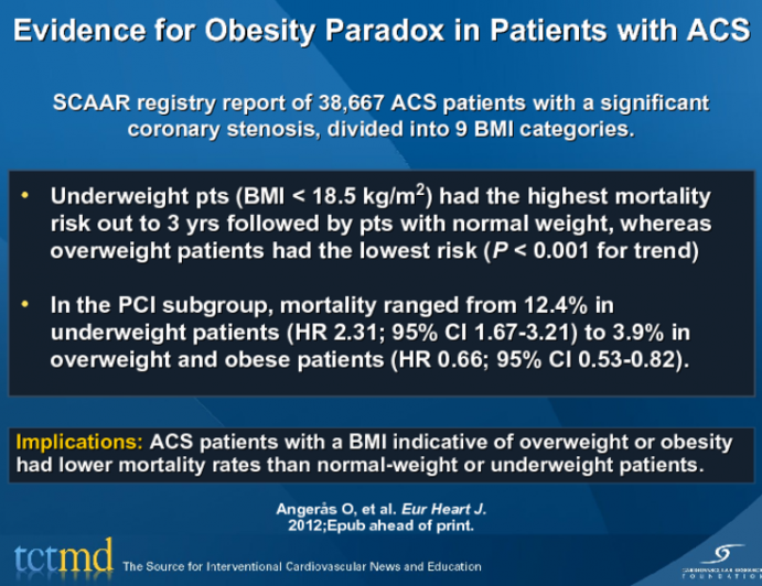 Evidence for Obesity Paradox in Patients with ACS