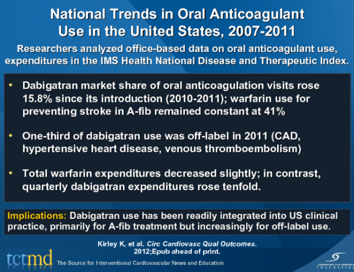 National Trends in Oral Anticoagulant Use in the United States, 2007-2011