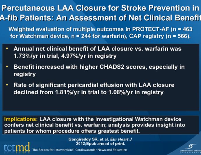 Percutaneous LAA Closure for Stroke Prevention in A-fib Patients: An Assessment of Net Clinical Benefit