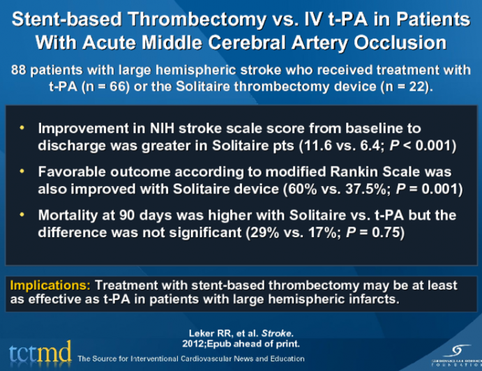 Stent-based Thrombectomy vs. IV t-PA in Patients With Acute Middle Cerebral Artery Occlusion
