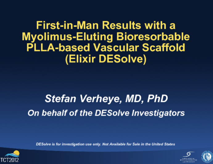 First-in-Man Results with a Myolimus-Eluting Bioabsorbable PLLA-based Vascular Scaffold (Elixir DESolve)