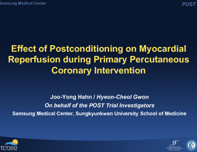 A Prospective, Randomized Trial of Post-Conditioning in Patients with ST-Segment Elevation Myocardial Infarction