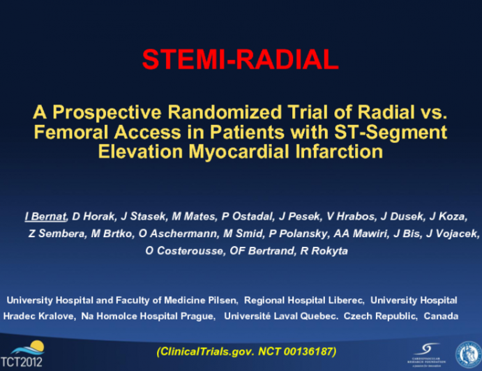 STEMI-RADIAL: A Prospective, Randomized Trial of Radial vs. Femoral Access in Patients with ST-Segment Elevation Myocardial Infarction