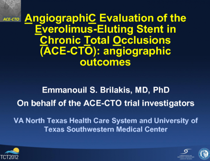 ACE-CTO: Angiographic Follow-up After Everolimus-eluting Stents in CTO