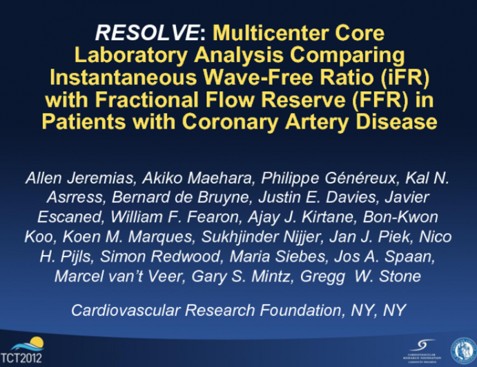 RESOLVE: A Multicenter Study Evaluating the Diagnostic Accuracy of iFR Compared to FFR