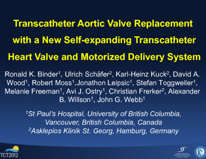 TCT-800: TAVR with a New Self-Expanding Percutaneous Heart Valve and Motorized Delivery System