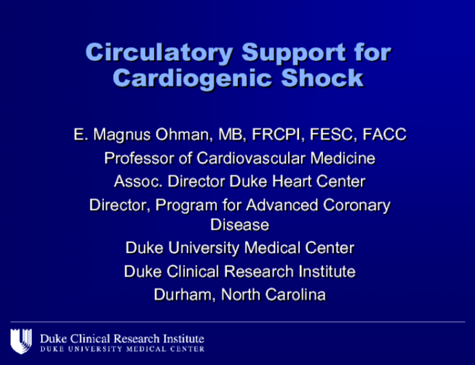 Circulatory Support for Cardiogenic Shock