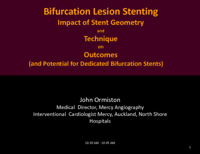 Bifurcation Lesion Stenting: Impact of Stent Geometry and Technique on Outcomes (and Potential of Dedicated Bifurcation Stents)