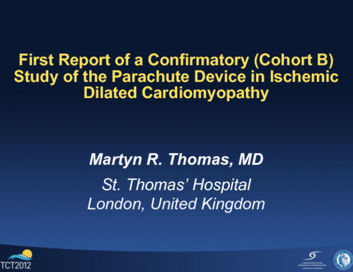 First Report of a Confirmatory (Cohort B) Study of the Parachute Device in Ischemic Dilated Cardiomyopathy