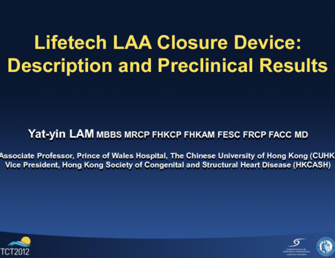 Lifetech LAA Closure Device: Description and Preclinical Results