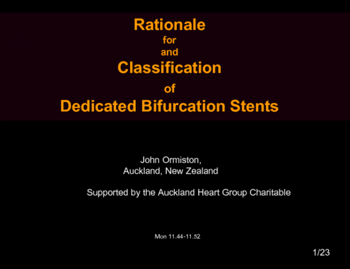 Rationale for Dedicated Bifurcation Stents, and Propsed Classification