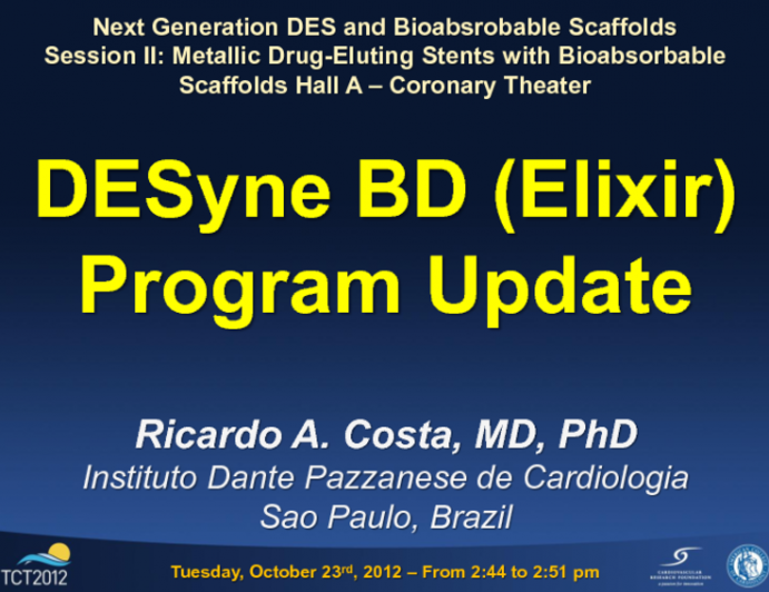 DESyneBD (Elixir Medical) Program Update